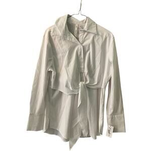 NY Collection Shirt Women's L White Cotton Stretch Knotted Long Sleeve Button Up